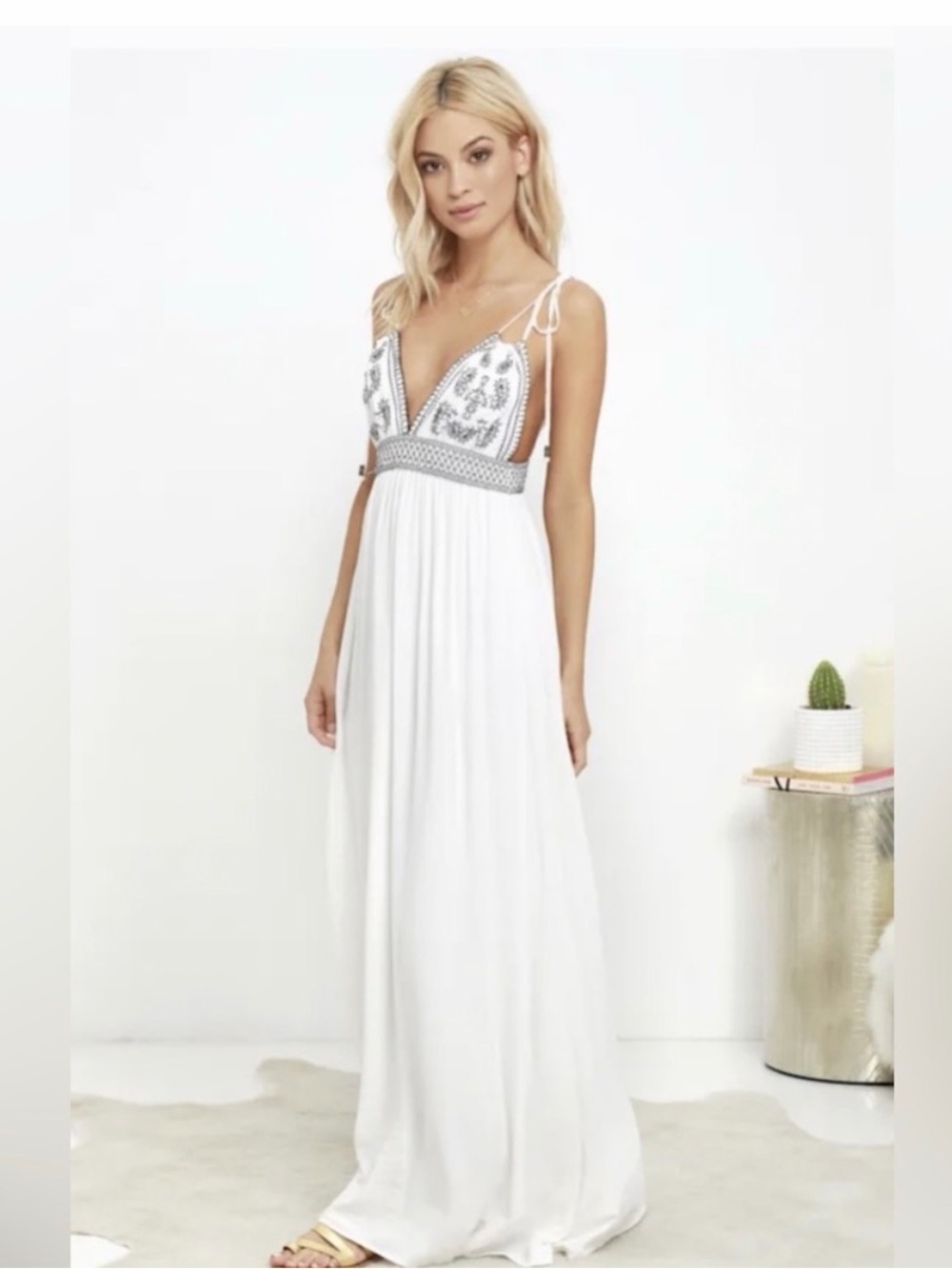 Lulus Days of Sunlight Ivory Embroidered Maxi Dress Size L